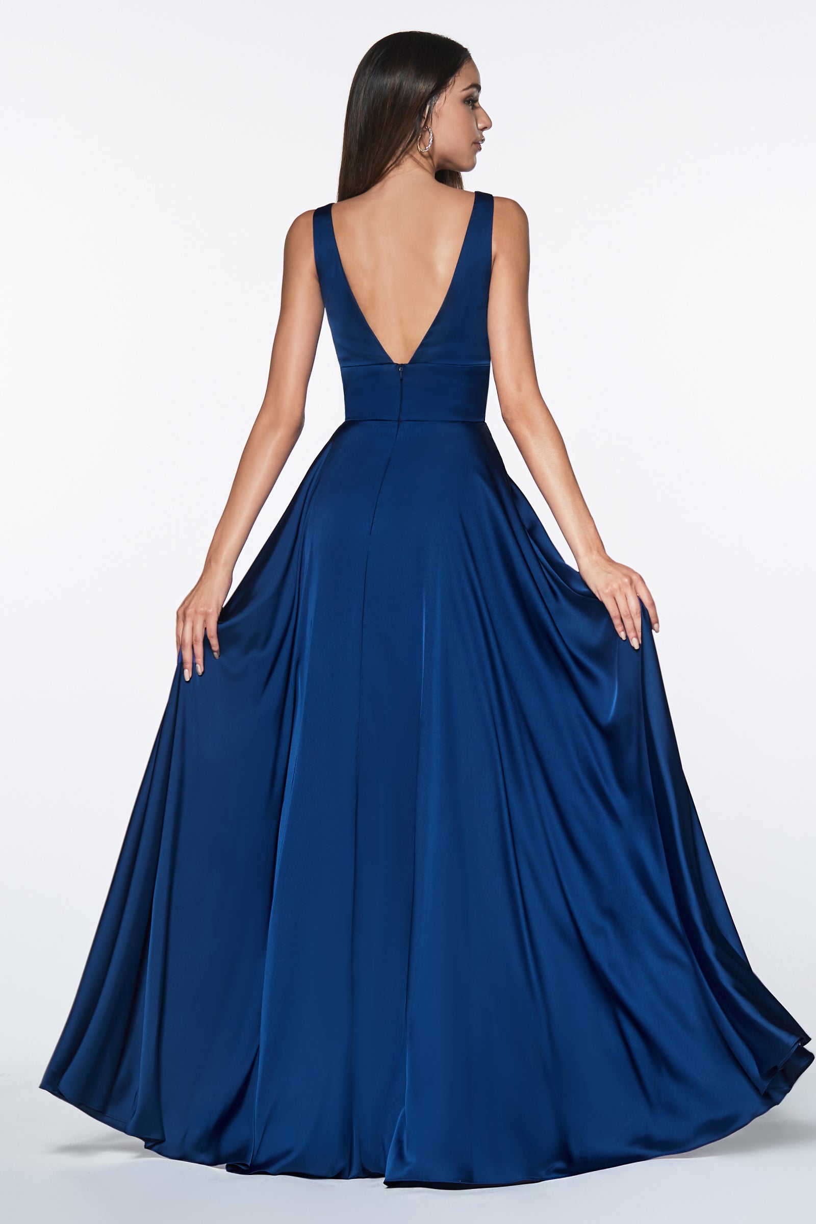 The Iowa long satin dress with v neckline – Mia Bella Couture