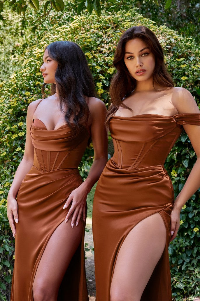 Ladivine 7492 Elegantly Fitted Satin Evening Gown 8 / Sienna Ladivine 7492 Elegantly Fitted Satin Evening Gown 8 / Sienna