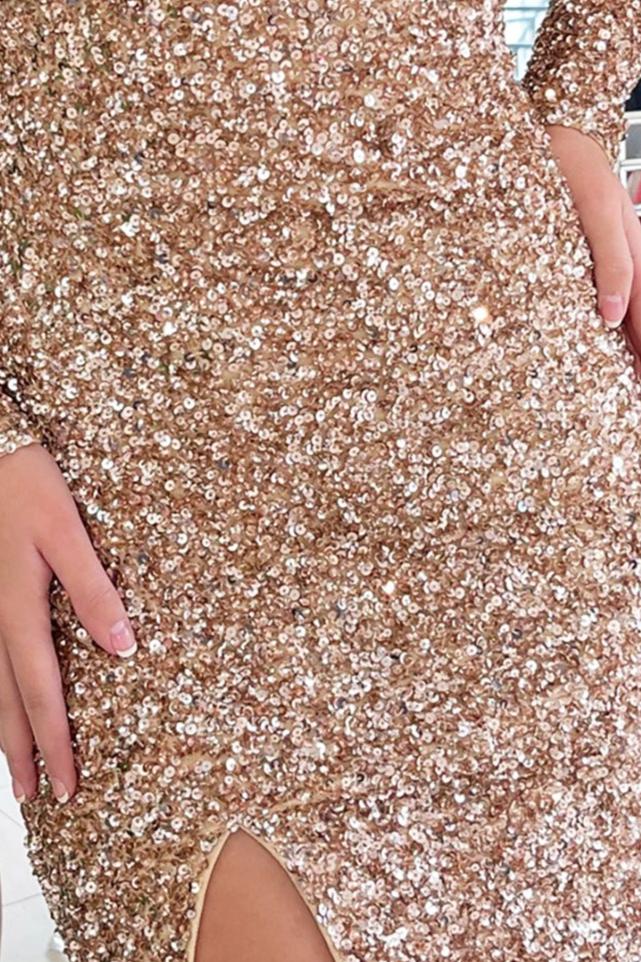 Carmen Mini bronze gold sequins cocktail dress with sleeves 0 / Black Carmen Mini bronze gold sequins cocktail dress with sleeves 0 / Black