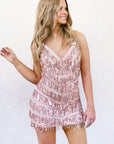 rose gold short sequin dress