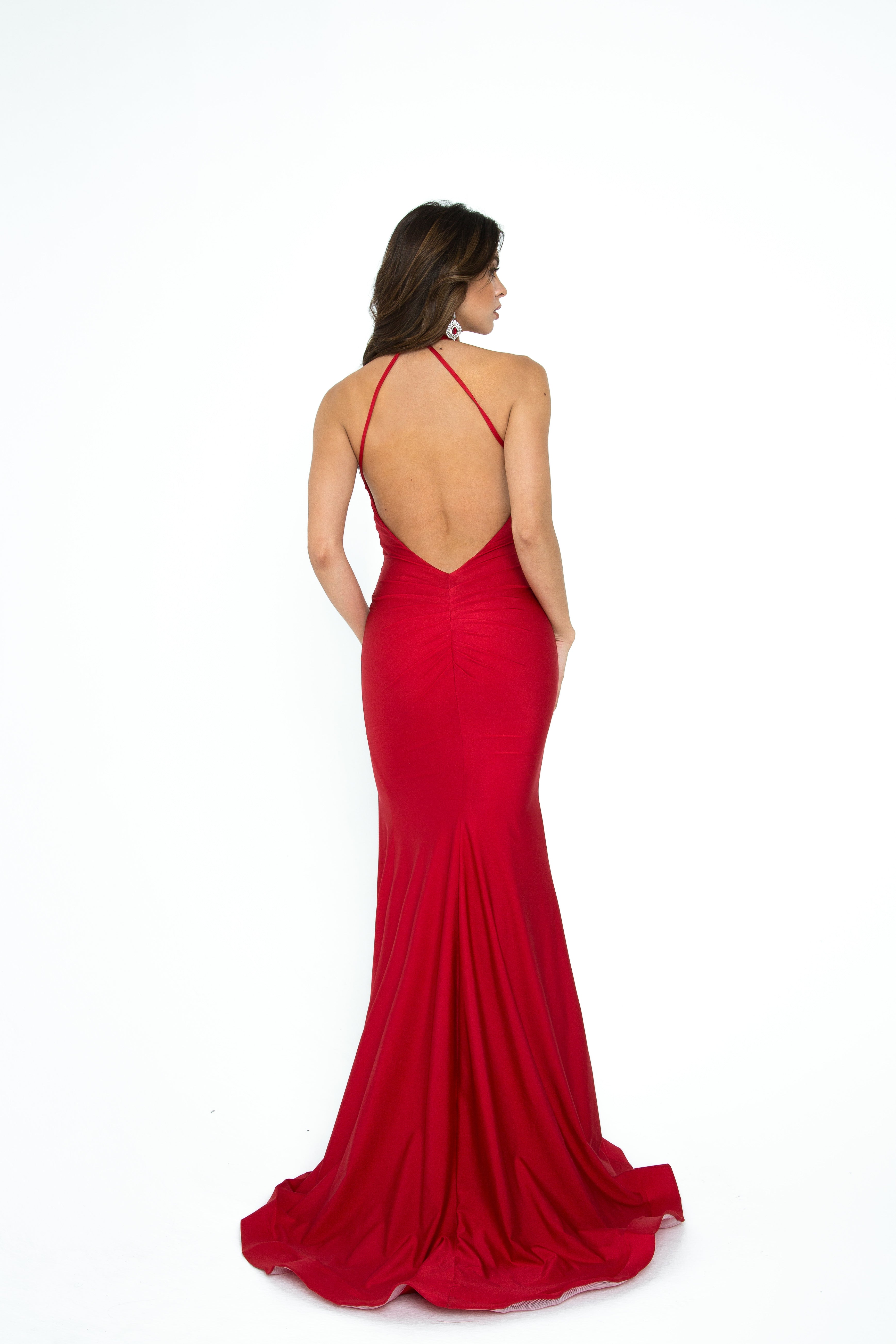 red halter long dress with low back