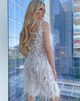 short white lace feather dress