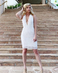 sexy white halter sequin dress