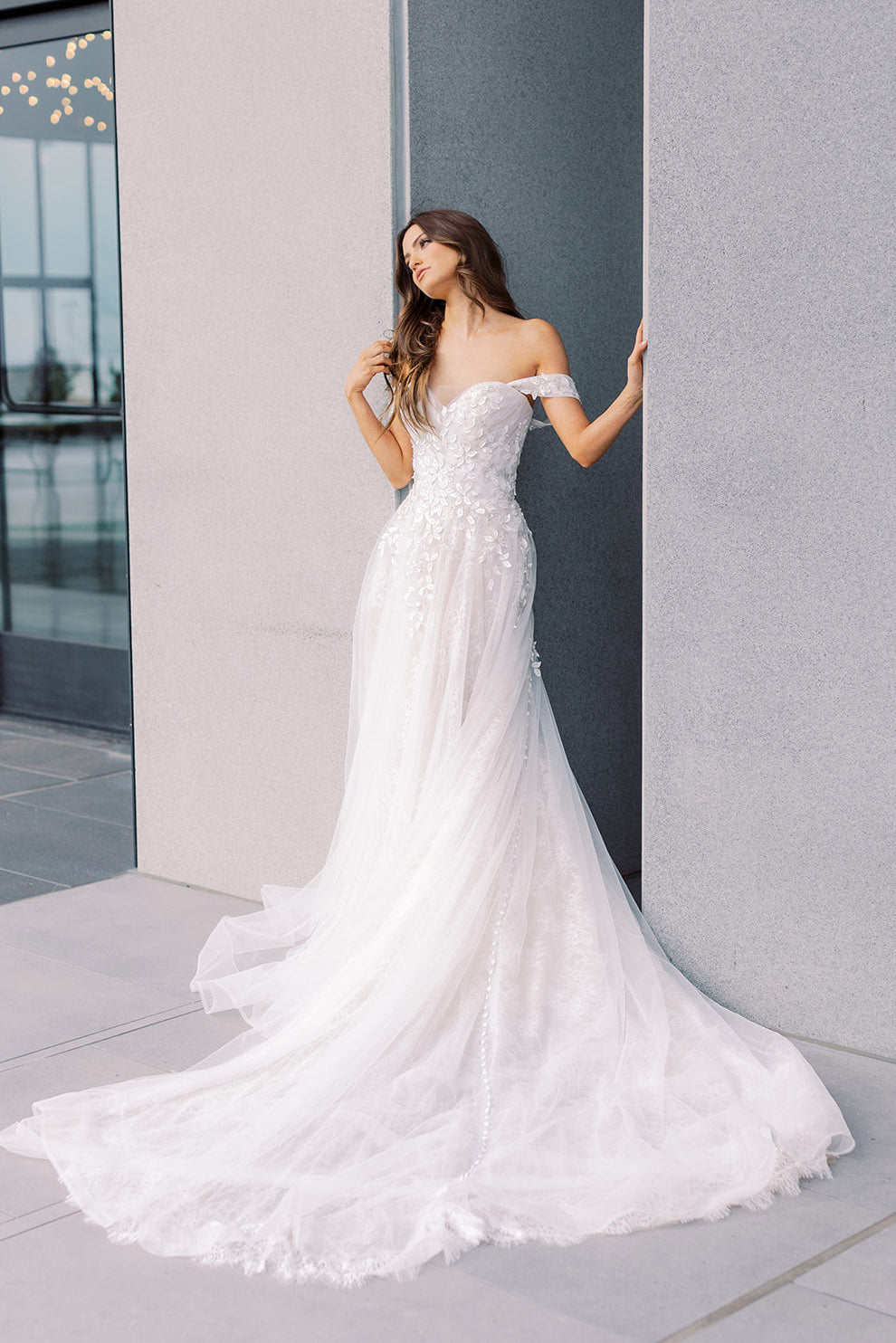 Elize Gown off the shoulder bustier bridal Gown 8 / Ivory/Cafe Elize Gown off the shoulder bustier bridal Gown 8 / Ivory/Cafe