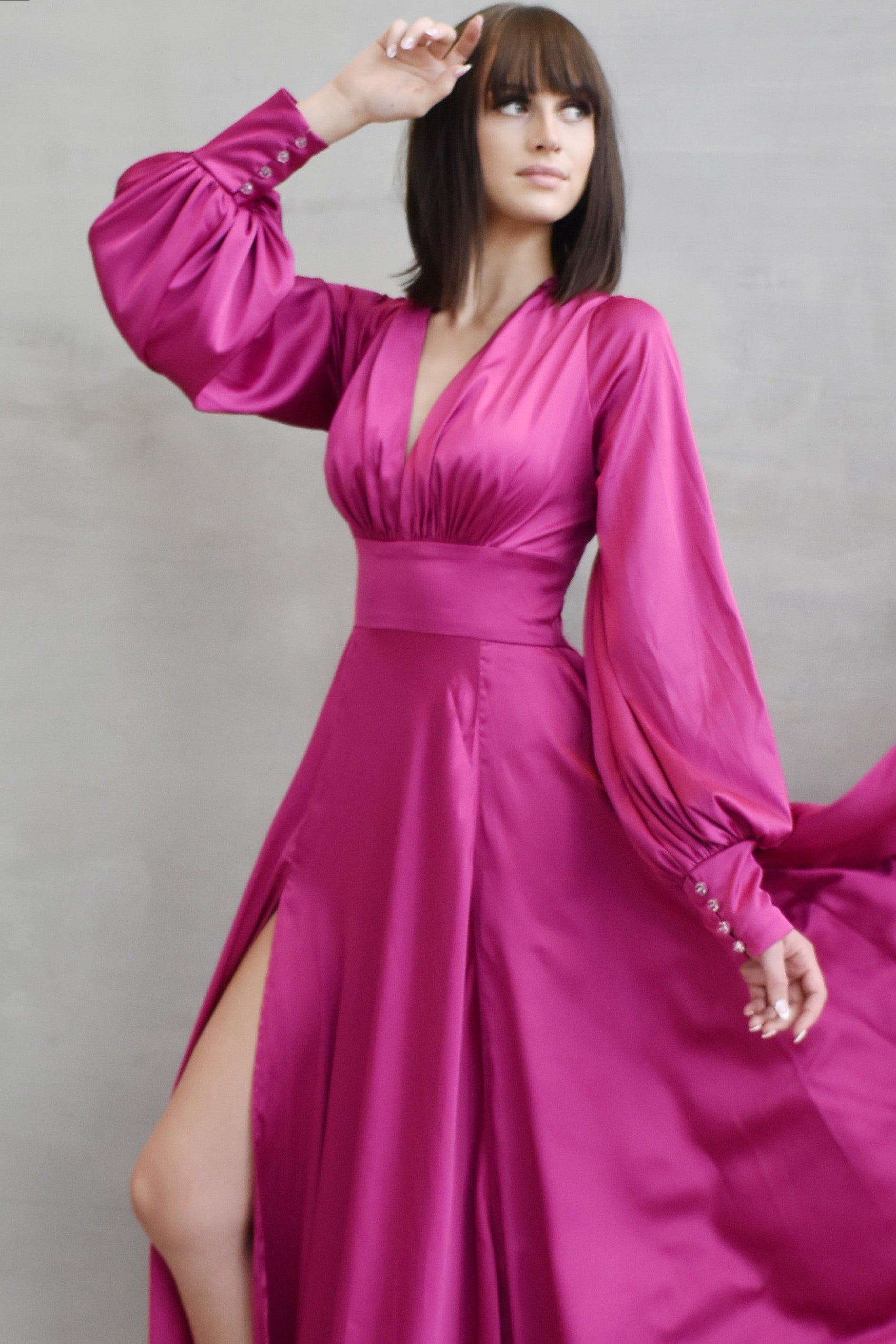 Reign Gown Fuchsia Pink Satin Evening Dress Small / Fuchsia Reign Gown Fuchsia Pink Satin Evening Dress Small / Fuchsia