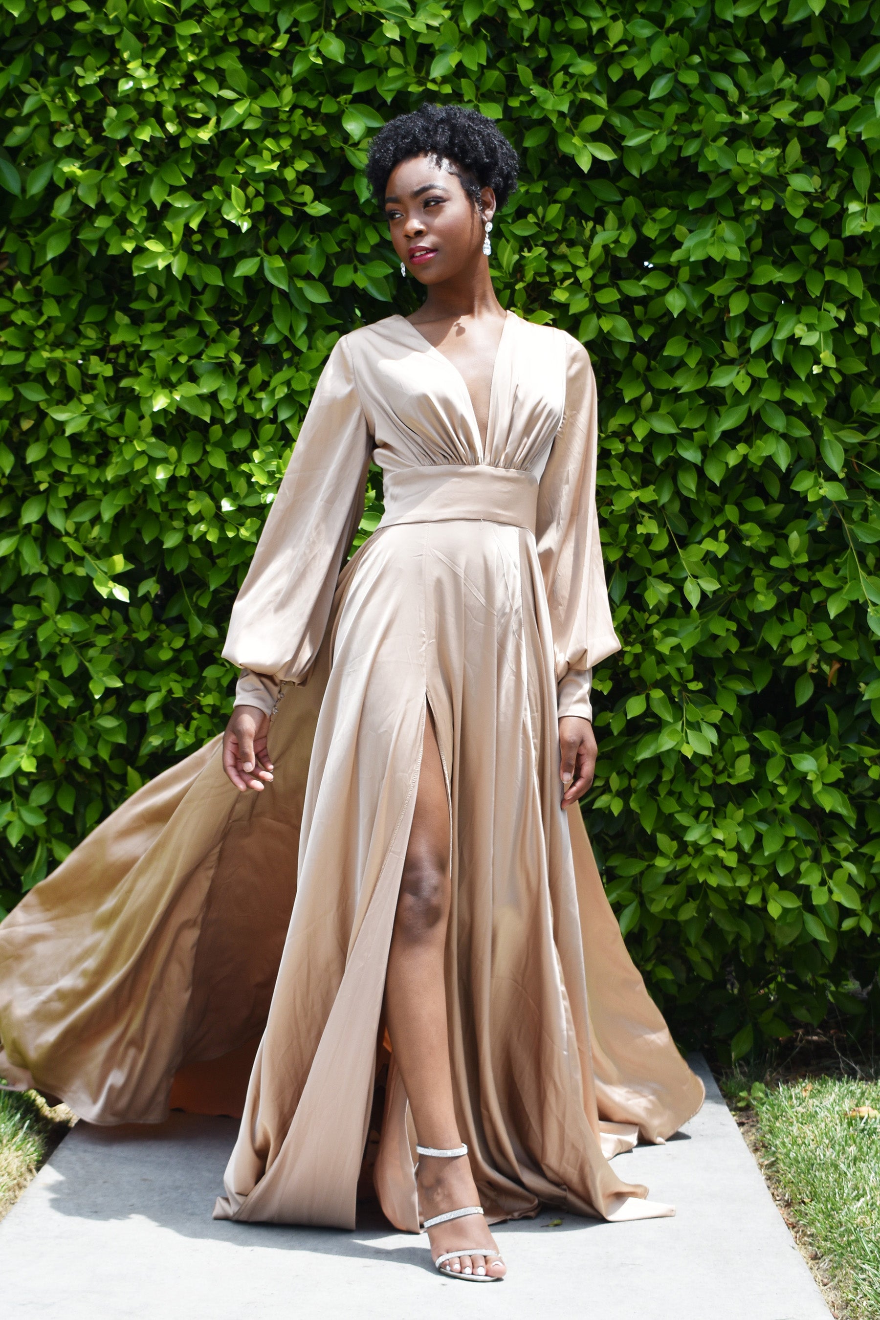 champagne long sleeve dress