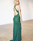 emerald green sheer long dress