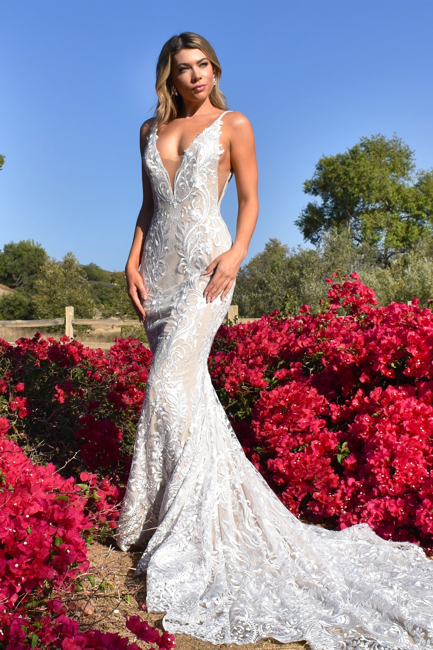 Sierra Gown Ivory lace v neckline wedding dress Mia Bella Couture Sierra Gown Ivory lace v neckline wedding dress Mia Bella Couture