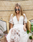 Boho destination white lace wedding dress