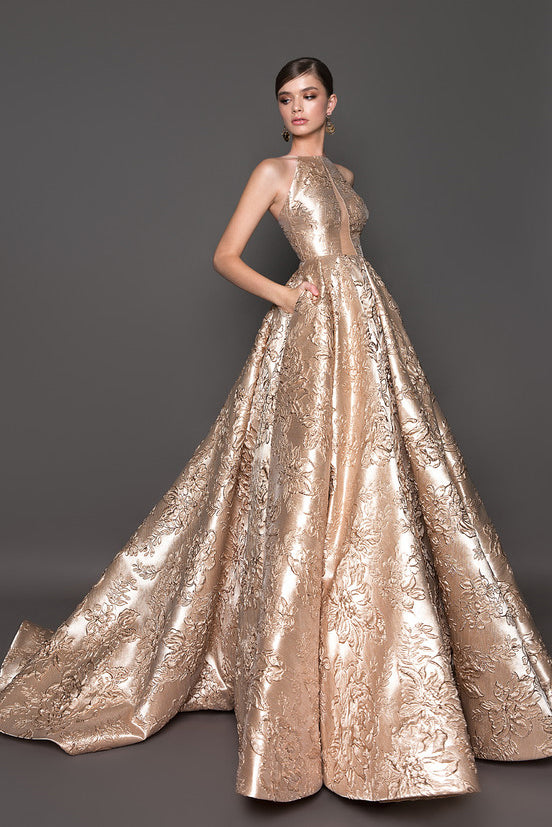 Wona 19210 gold halter evening gown – Mia Bella Couture