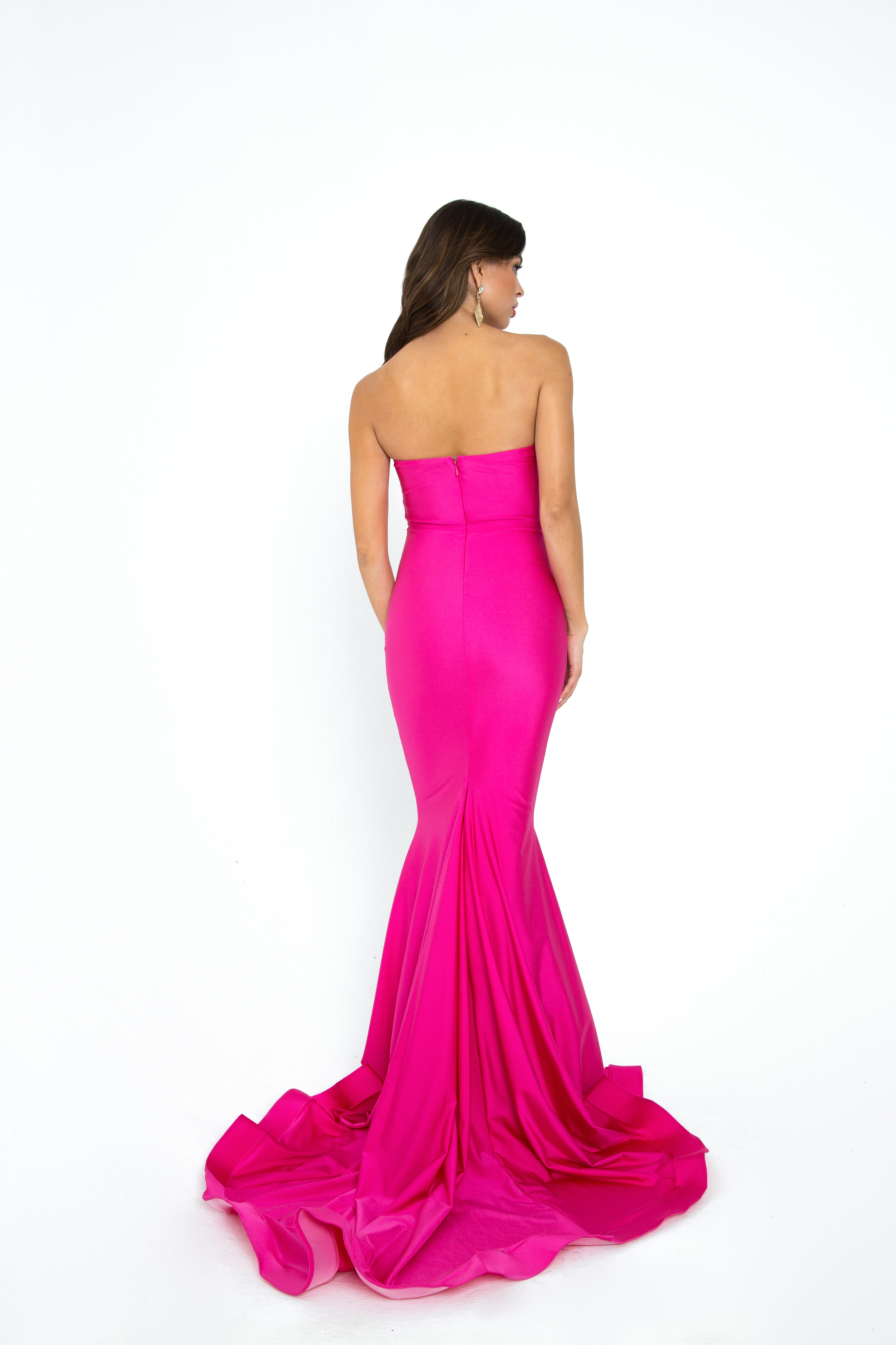 hot pink strapless prom dress