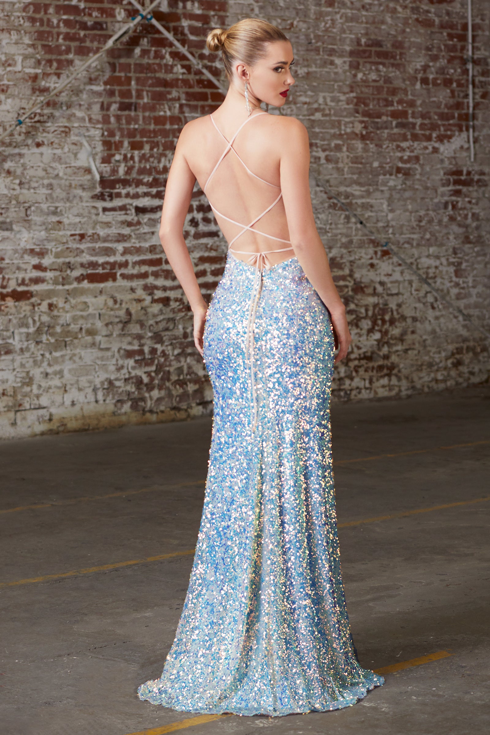 low back blue sequins prom dress new orleans