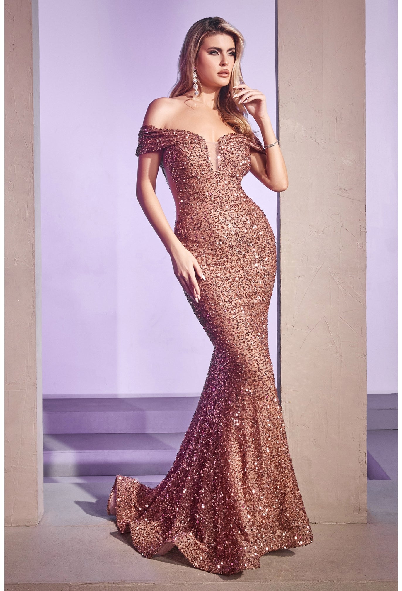 The Ravini fitted mermaid sequins dress with off the shoulder sleeves – Mia  Bella Couture