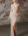 Cf199 gold sequins prom dress with open back
