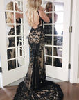 rene atelier low back black lace dress