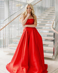 Red lace bodice micado ball gown
