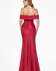 Red off the shoulder evening dress