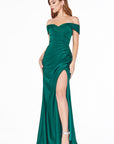 emerald green off the shoulder bridesmaid