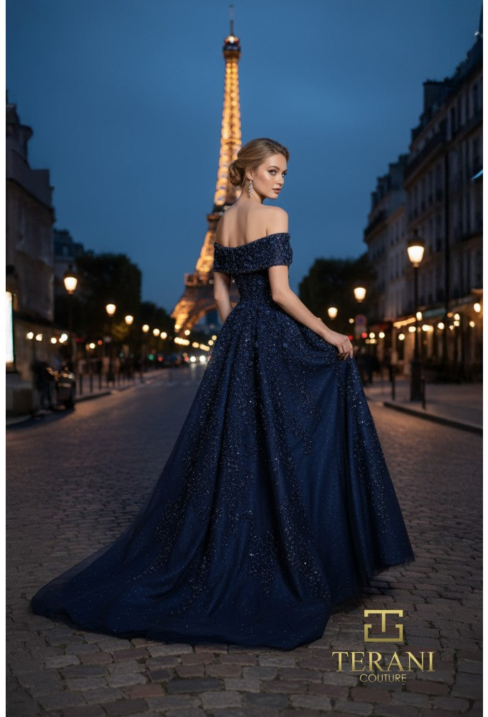 Terani 261GL6659 Floral Beaded Sweetheart Off-Shoulder Ballgown