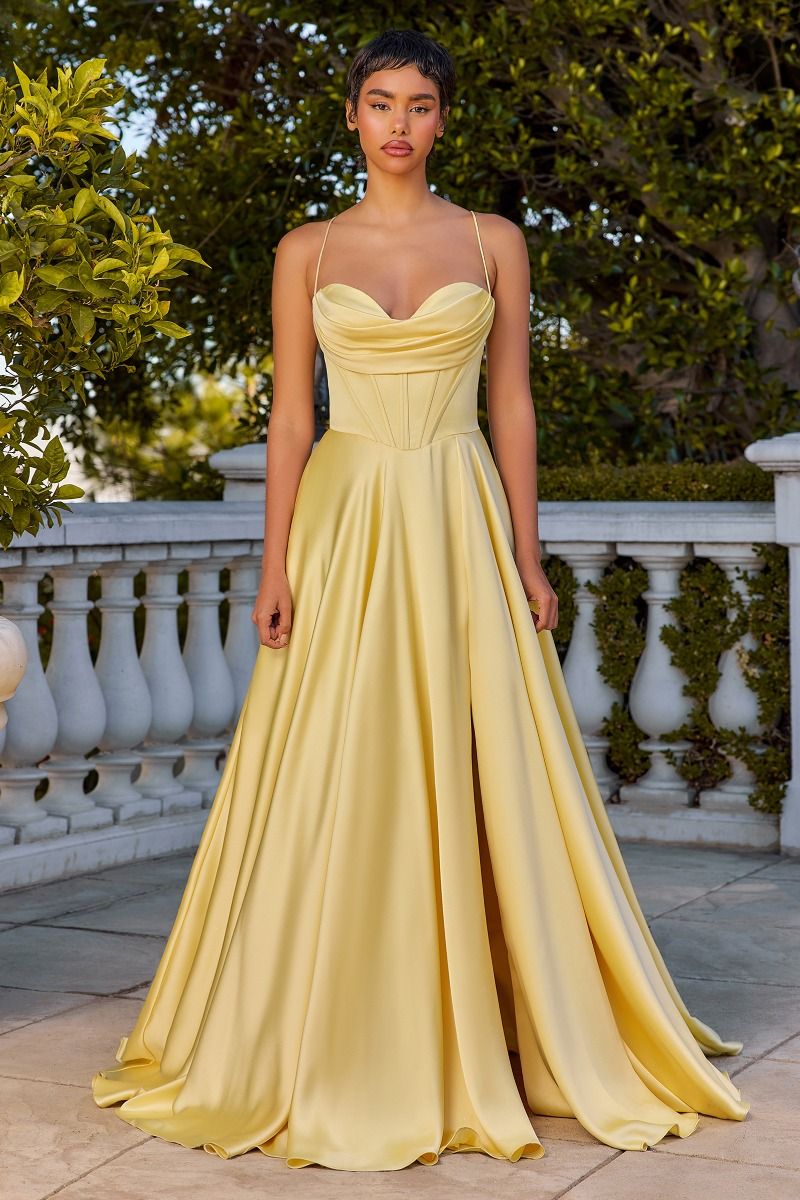 Ladivine 7481 Elegant Formal A-line Gown Light Yellow / 16 Ladivine 7481 Elegant Formal A-line Gown Light Yellow / 16