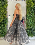 Black lace high low bustier dress