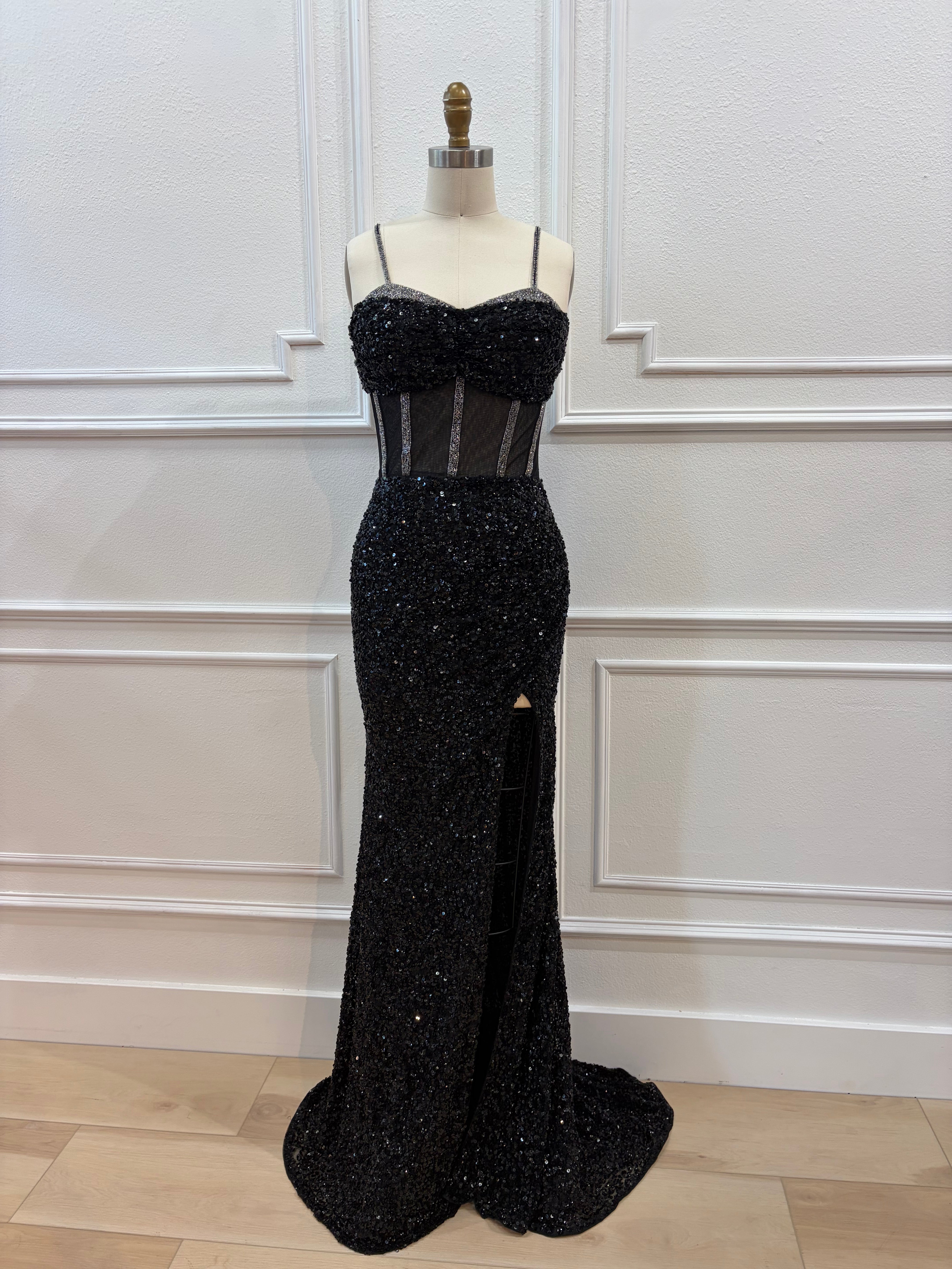 Stassie Gown by Belle Couture An Elegant Beaded With Sequins Formal Gown 4 / Black