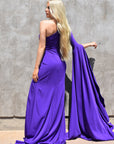 one shoulder purple evening gown