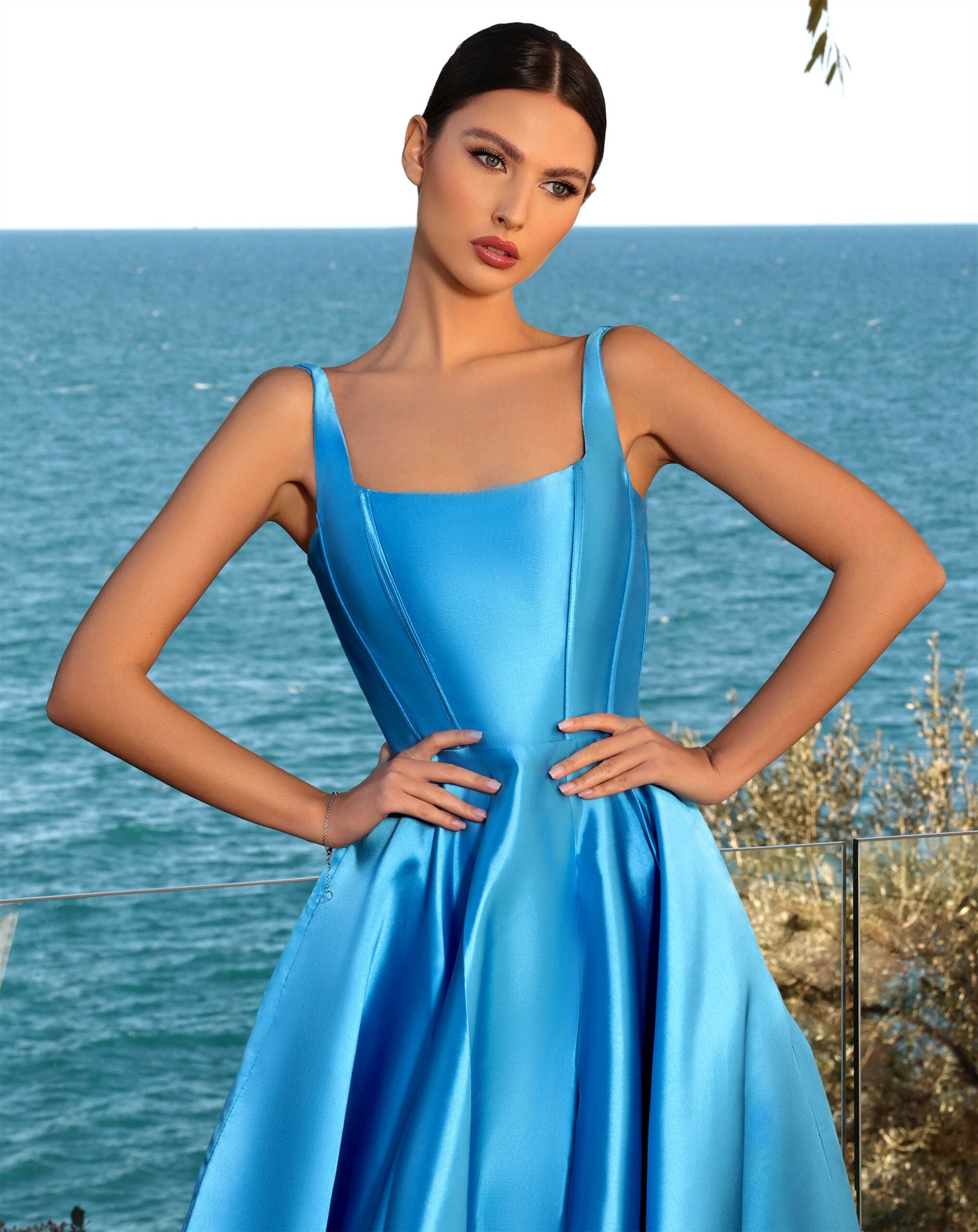 Nicoletta NC2021 Elegant Ballgown with Square Neckline and Straps Cerulean / 6 Nicoletta NC2021 Elegant Ballgown with Square Neckline and Straps Cerulean / 6