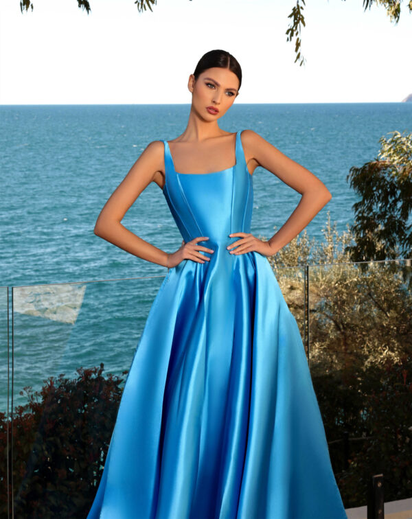 Nicoletta NC2021 Elegant Ballgown with Square Neckline and Straps Cerulean / 6 Nicoletta NC2021 Elegant Ballgown with Square Neckline and Straps Cerulean / 6