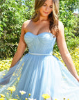 light blue tulle bustier dress