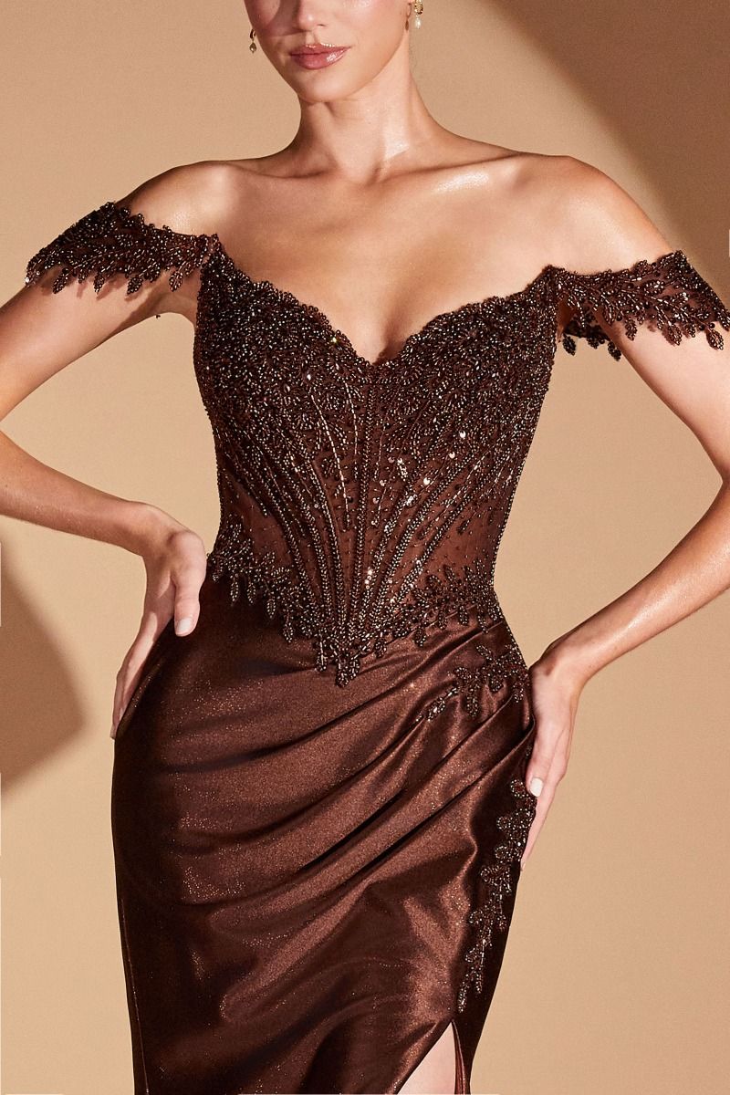 Ladivine CC456 Off-Shoulder Sweetheart Gown with Beaded Lace
