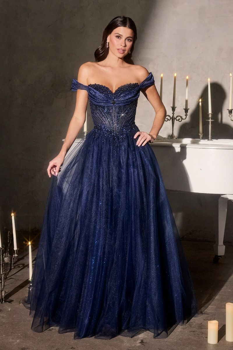 Ladivine CC493 Corset Sweetheart Off-Shoulder Glitter Tulle A-Line