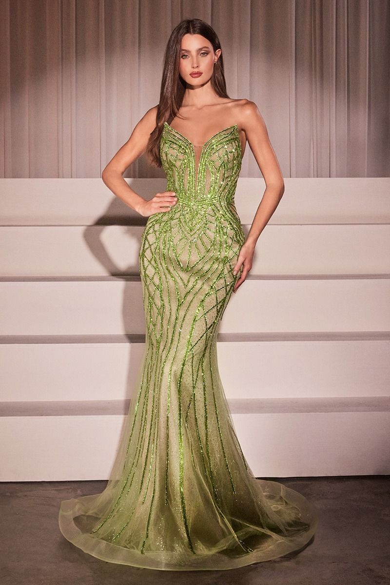 La Divine CC6018 Fit-and-Flare Crystal Embellished Formal Gown