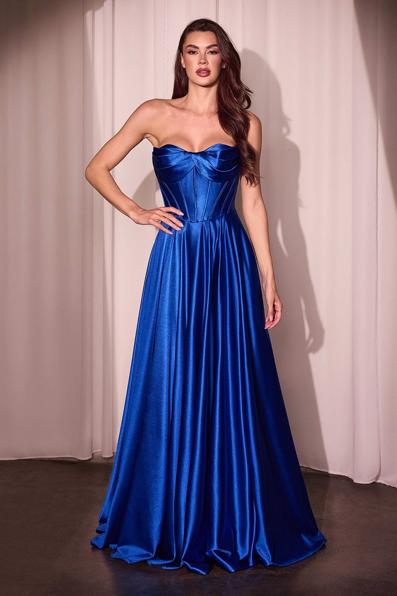 Ladivine CD378 Strapless Luxe Satin A-Line Corset Gown with