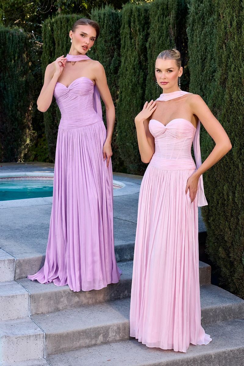 LaDivine CD414 Strapless Sweetheart Luminescent Chiffon A-Line