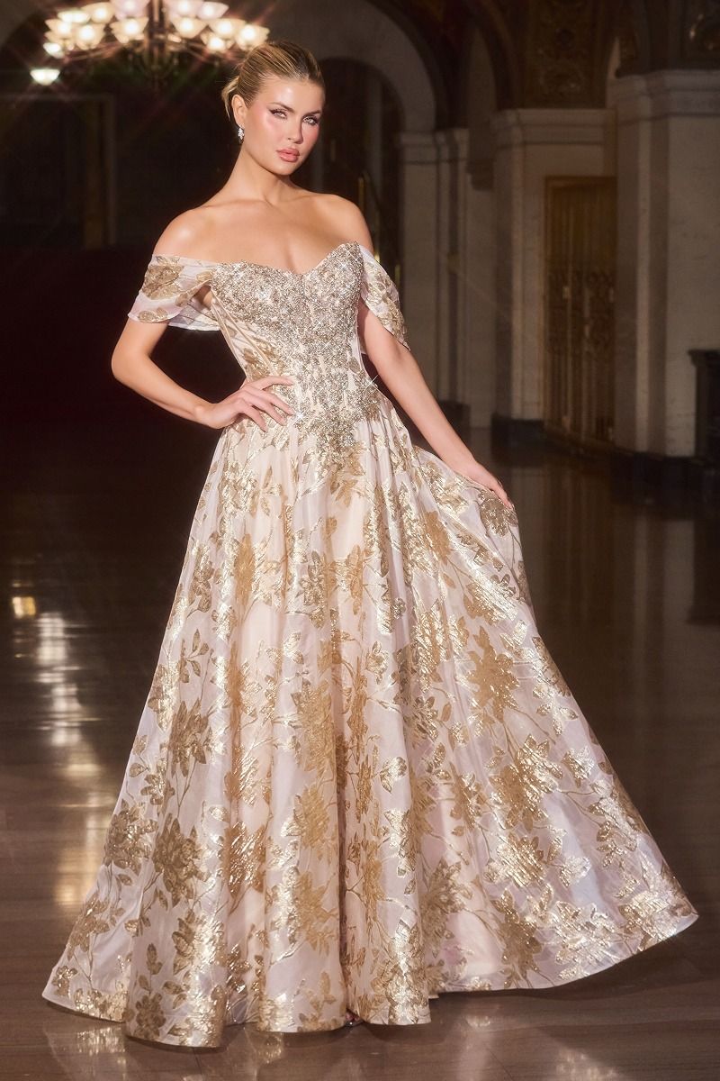 Ladivine CD682 Off-Shoulder Metallic Print, Sequined Corset