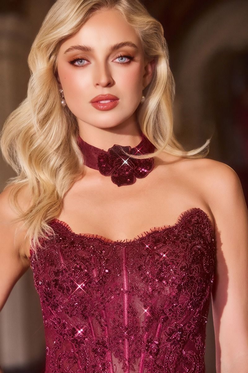 Ladivine CDS550 Elegantly Fitted Evening Gown with Intricate Lace