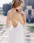 White hand beaded low back Chardonnay Gown 
