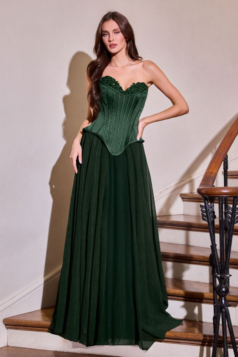 LaDivine J891 Fitted Sweetheart Corset Bodice with Relaxed A-Line Skirt Navy / 18