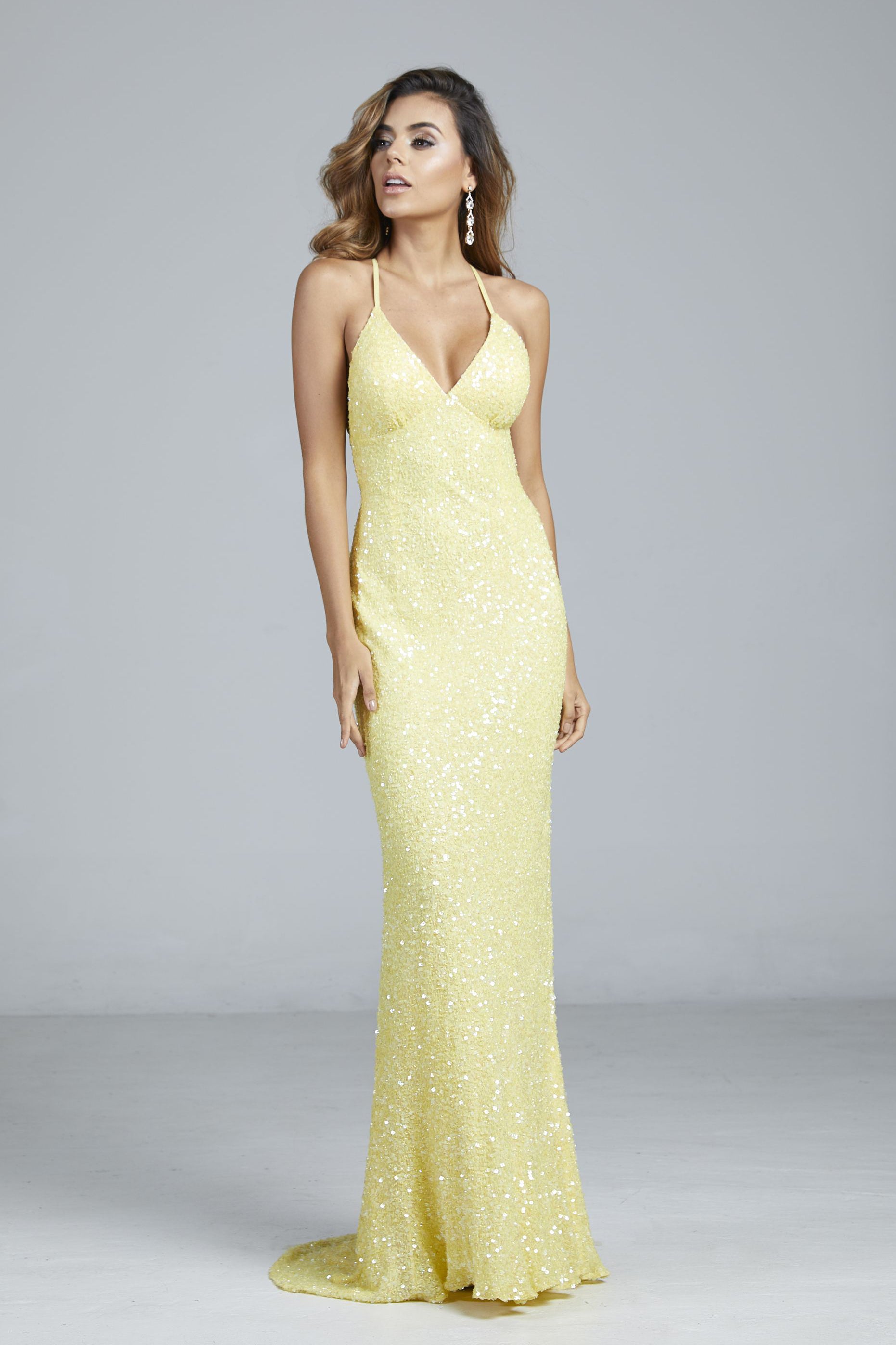 yellow sequins prom dress