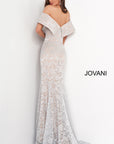 Jovani 02905 silver lace off the shoulder mothers dress