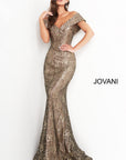 Jovani 02920 Gold lace dress off the shoulder mothers dress