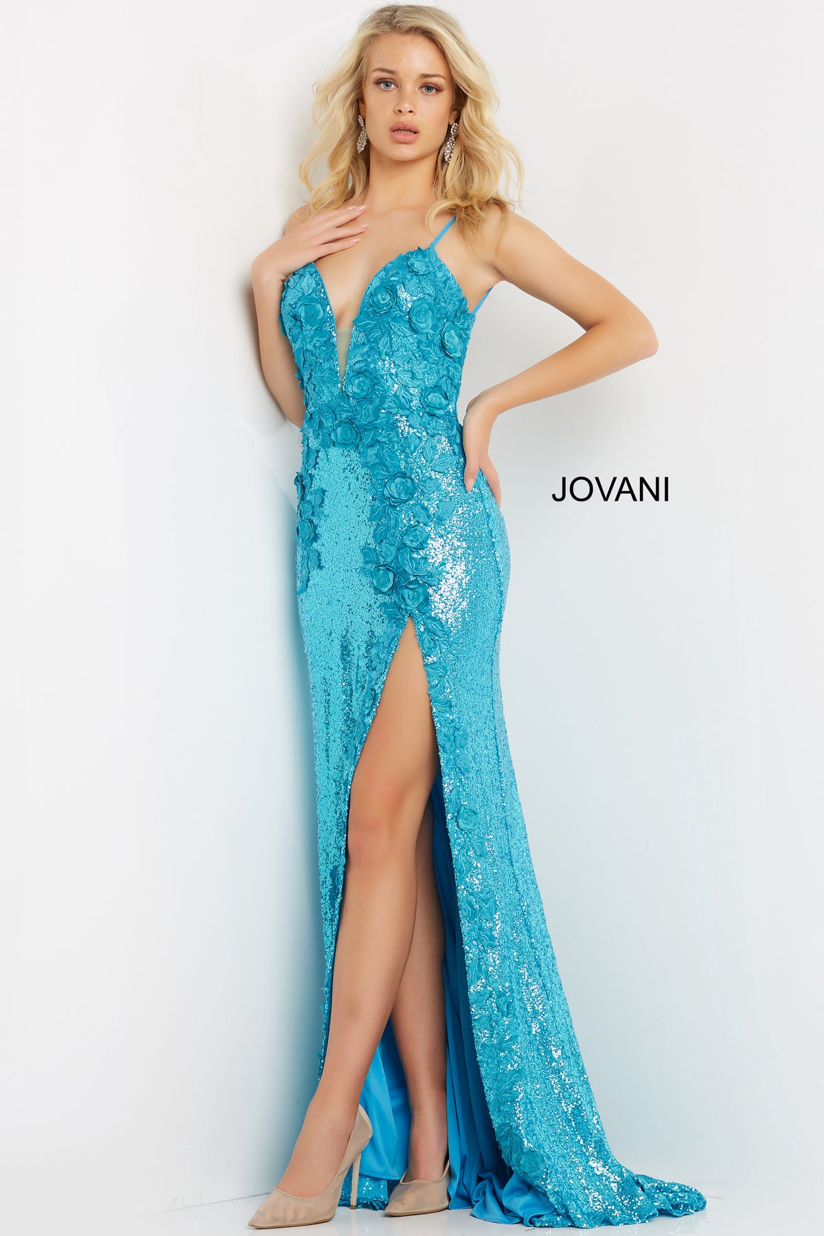 Jovani 1012 long sequins gown with a sexy low back and leg slit – Mia ...