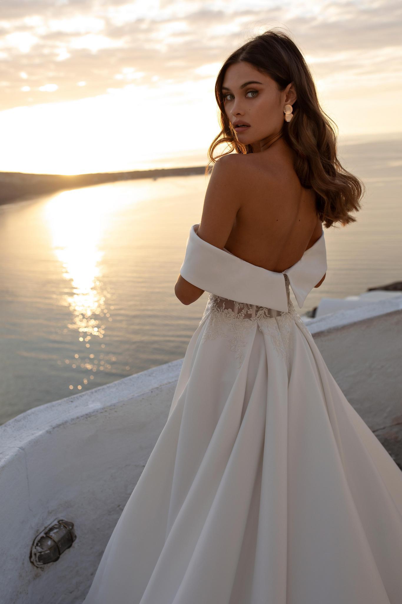 Ricca Sposa 21021 off the shoulder aline bridal gown
