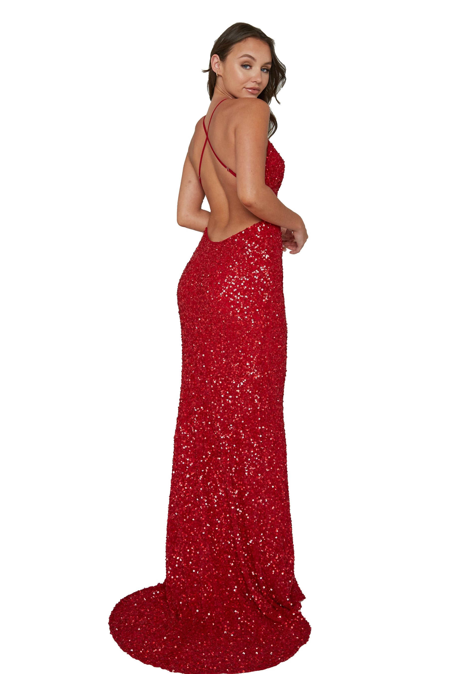 aleta 275 red low back sequin prom dress