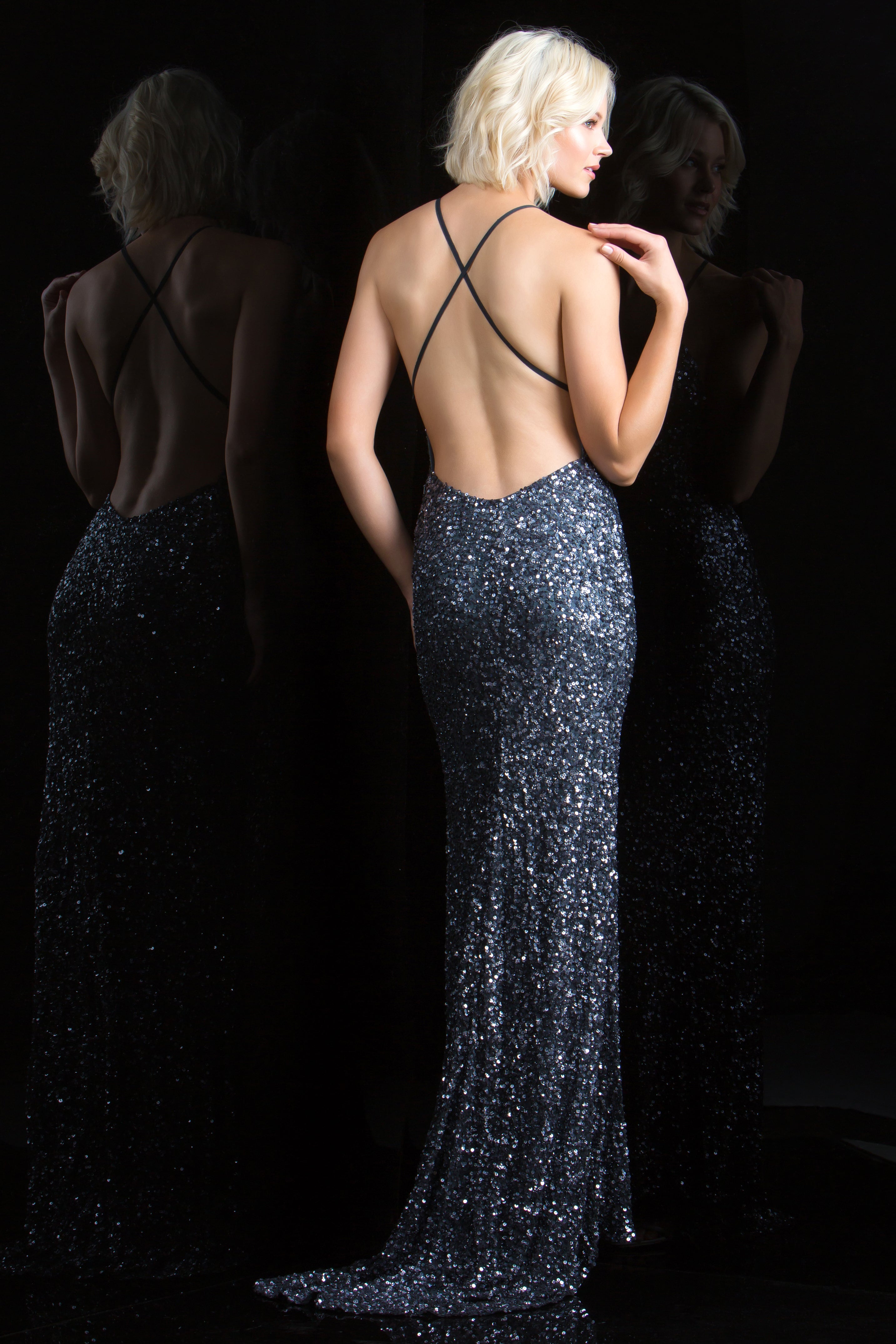 scala black sequin dress SCALA -70141 Sequin Strapless Short Cocktail Dress 8 / Black
