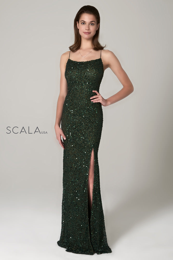 scala 60100 emerald green sequins prom dress