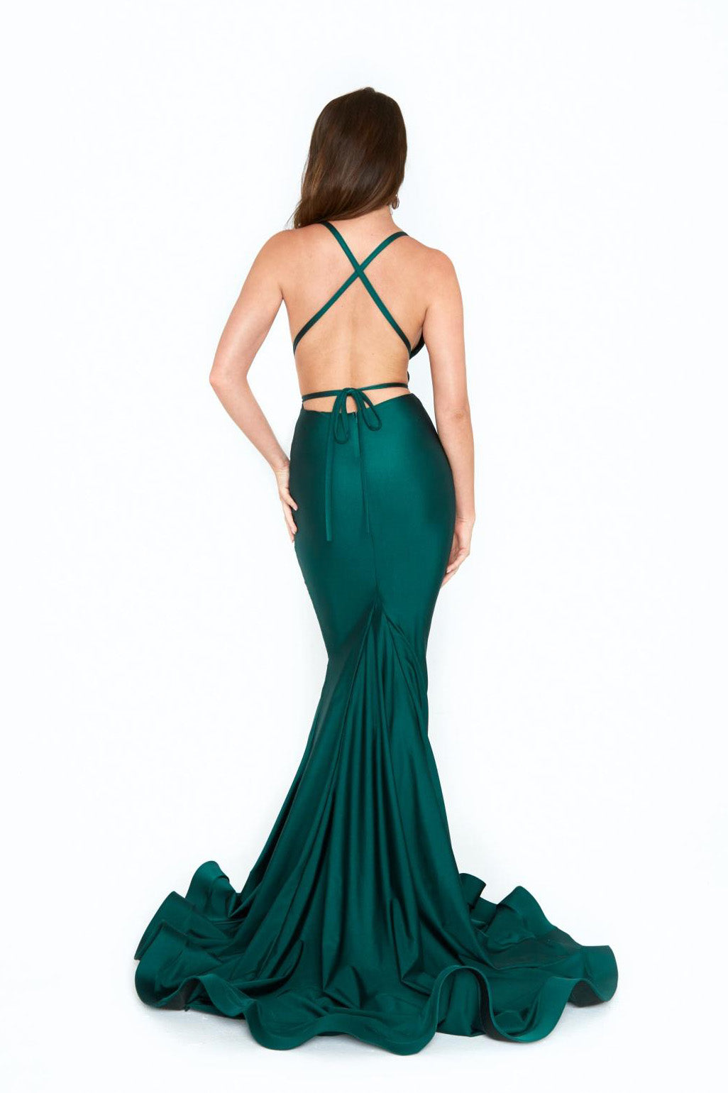 atria 6530 green low back dress