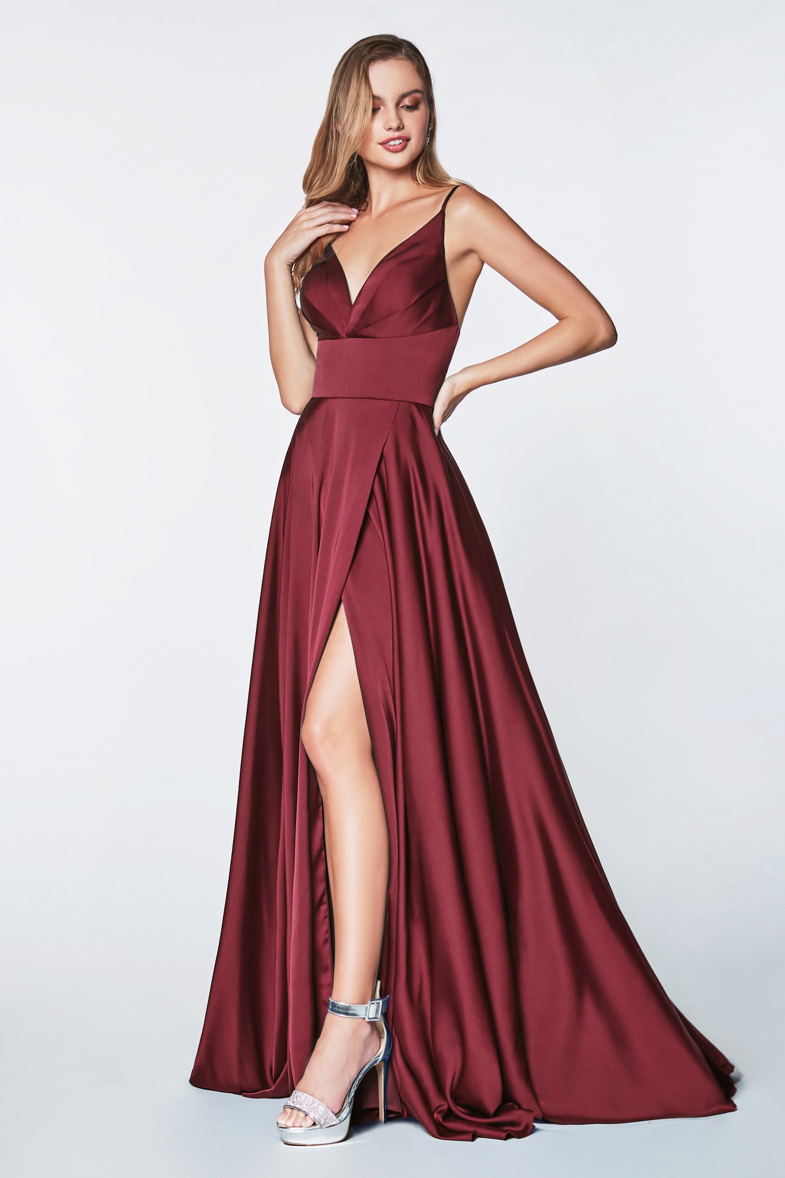 long satin wine red bridesmaid dress