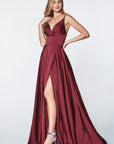 long satin wine red bridesmaid dress